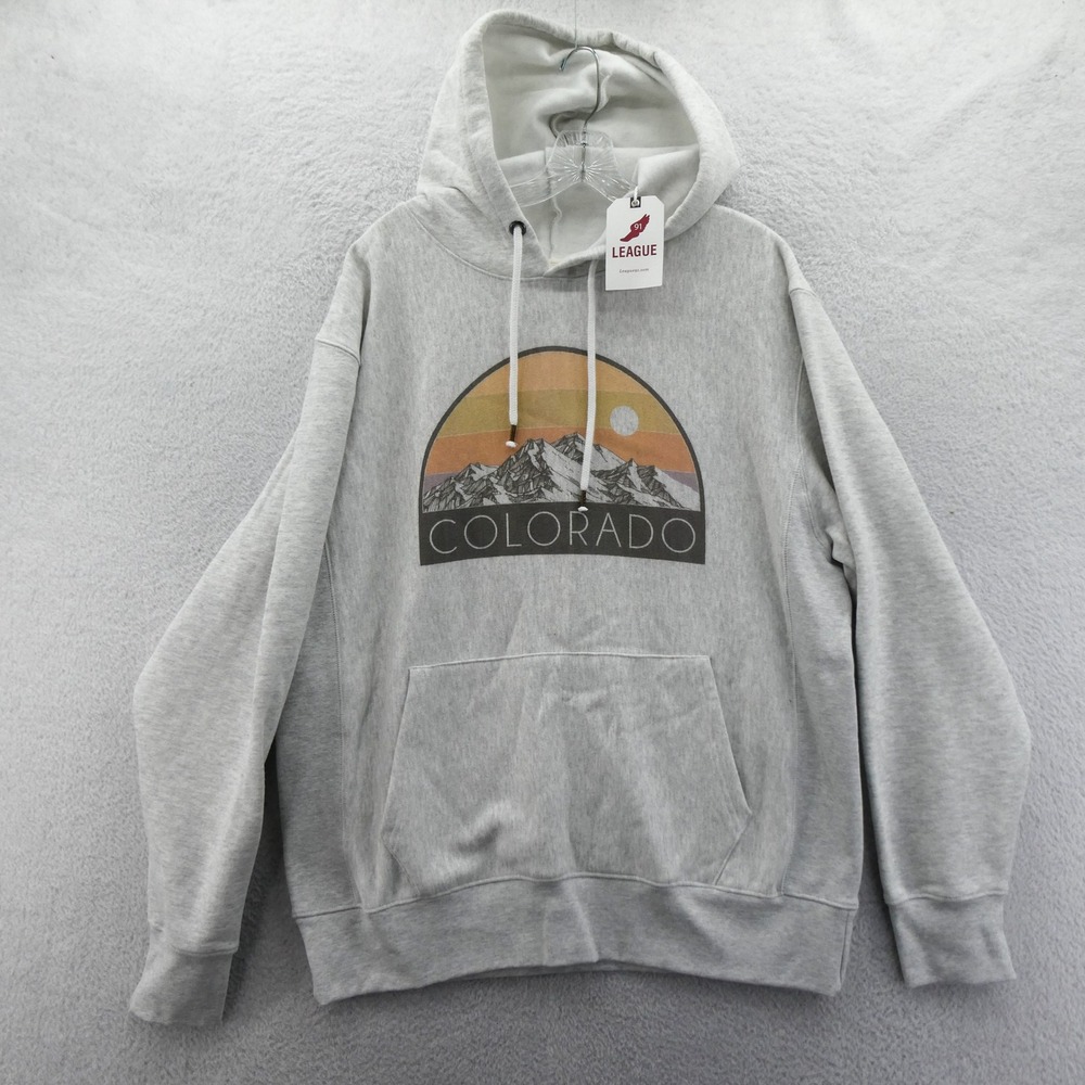 League Hoodie Mens Large Colorado Graphic Gray Sweatshirt Cotton Polyester New